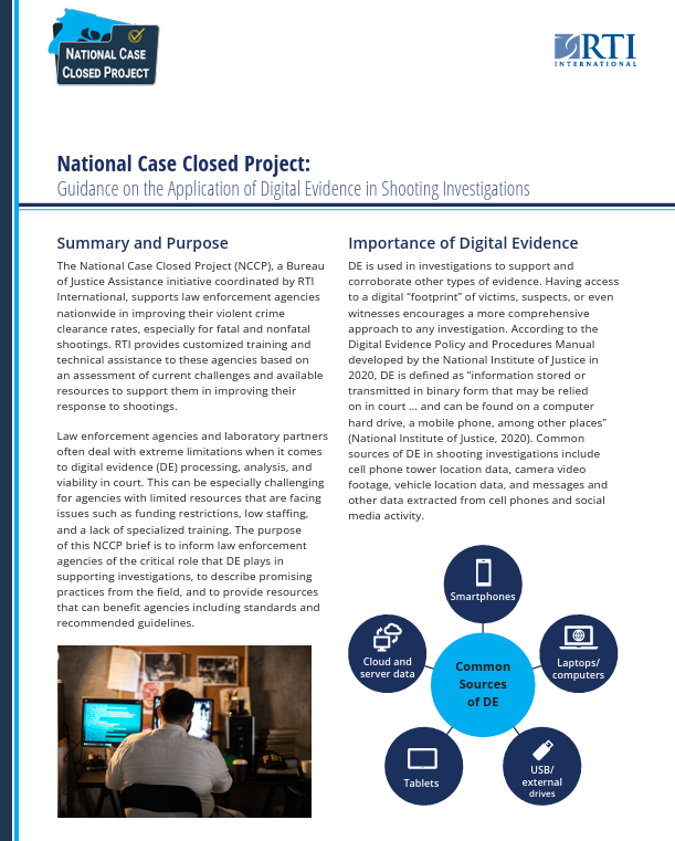 New resource thumbnail for National Case Closed Project: Guidance on the Application of Digital Evidence in Shooting Investigations