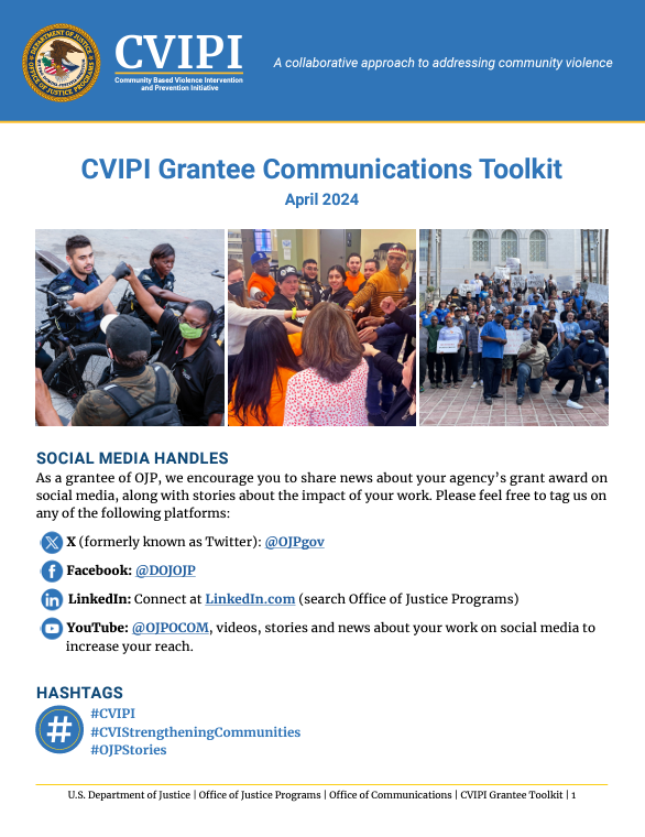 New resource thumbnail for Community Violence Intervention & Prevention Initiative (CVIPI) Grantee Communications Toolkit