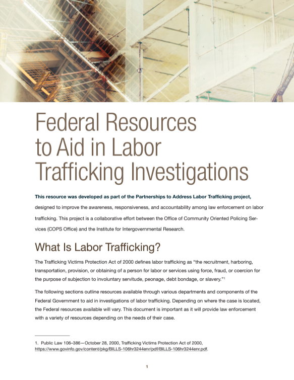 New resource thumbnail for Federal Resources to Aid in Labor Trafficking Investigations