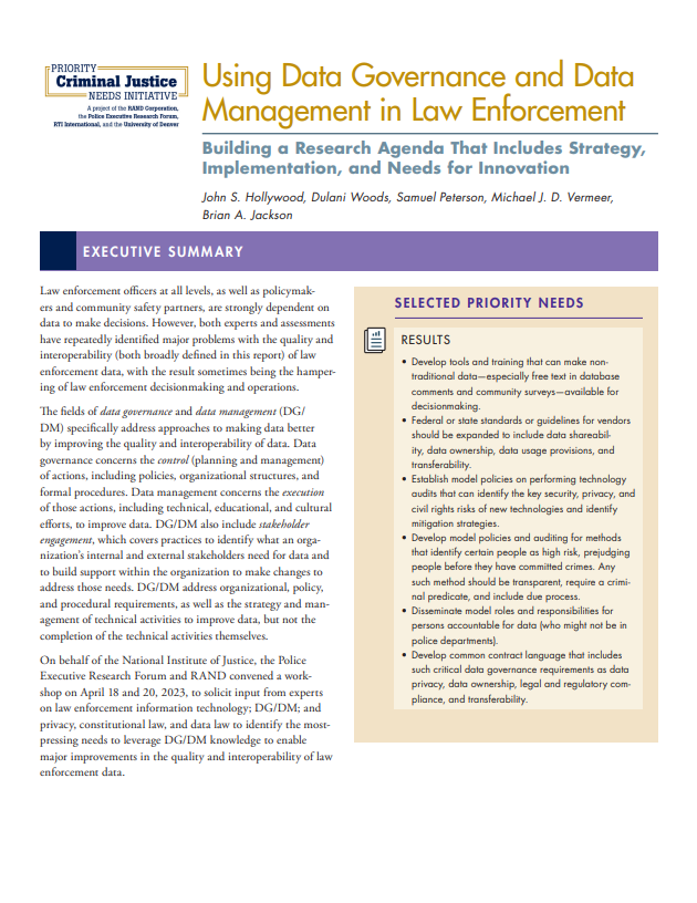 New resource thumbnail for  Using Data Governance and Data Management in Law Enforcement